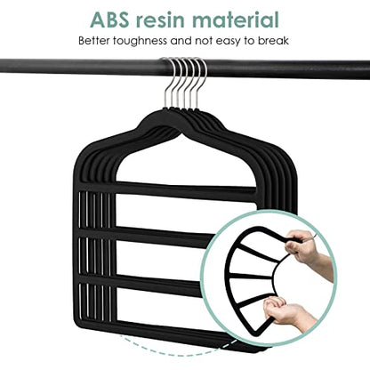 Velvet Hangers Space Saving Non Slip Pant Velvet Hangers Multi Layer Hanger | 6 Pack Black Clothes Hangers Closet Organizer for Pants Trousers Scarf