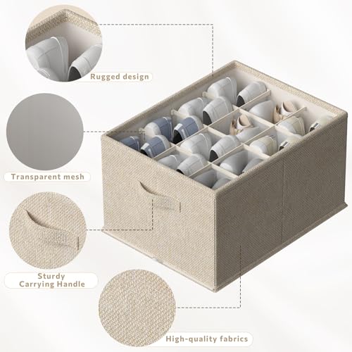 FHSQX 2 Pack Shoe Organizer for Closet,Foldable Shoe Organizer,Fits up to 24 Pairs,Storage Containers With Bottom Support for Shoes | Foldable