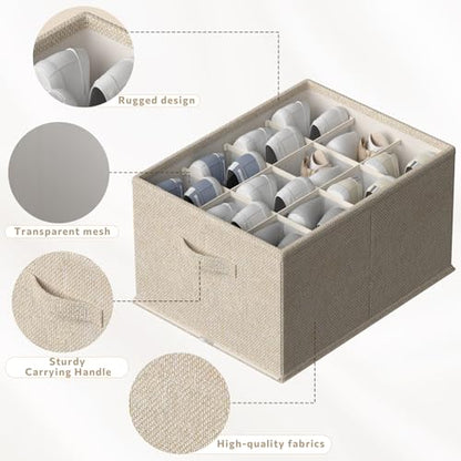 FHSQX 2 Pack Shoe Organizer for Closet,Foldable Shoe Organizer,Fits up to 24 Pairs,Storage Containers With Bottom Support for Shoes | Foldable