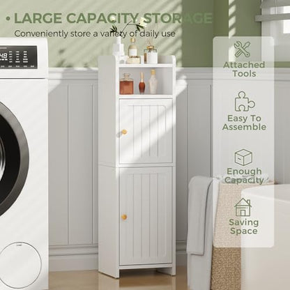 BEWISHOME Slim Bathroom Storage Cabinet, 2 Doors Small Bathroom Cabinet | Storage Cabinet with Adjustable Shelves, Narrow Toilet Paper Cabinet 7.9"D x 9.8"W x 31.5"H, for Small Spaces, White YYG13W