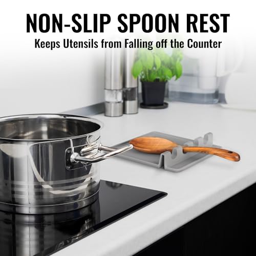 Zulay Kitchen Extra Large Silicone Utensil Rest with Drip Pad for Multiple Utensils - BPA-Free Heat-Resistant Spoon Rest & Spoon Holder for Stove Top - Kitchen Utensil Holder for Spoon - Gray