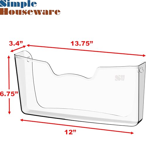 Simple Houseware Clear Wall Mount Single Pocket Hanging File Holder, 3-Pack | Wall File Holder Organizer for Paper and Documents