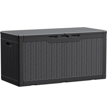 Devoko 100 Gallon Waterproof Resin Deck Box, Large Outdoor Storage Box | Indoor Outdoor Lockable Storage Container for Patio Furniture Cushions, Garden Tools & Pool Supplies