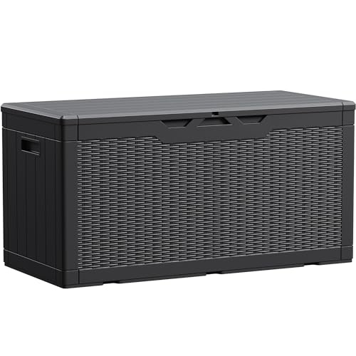 100 Gallon Waterproof Resin Deck Box, Large Outdoo... (Black | Resin)