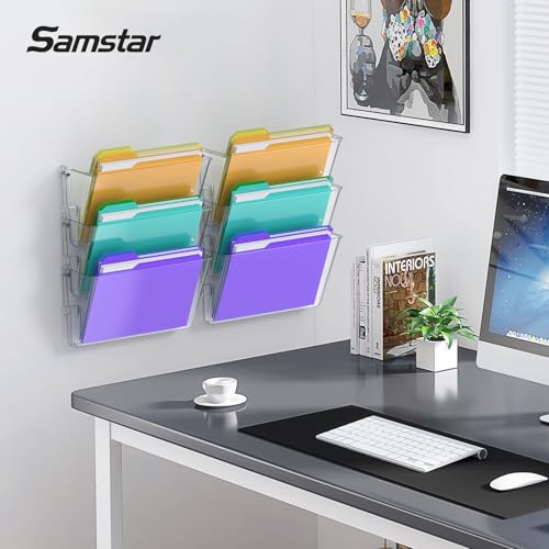 samstar 6 Pack Clear Wall File Holder, Wall Mount Acrylic File Organizer Hanging Wall Pocket Mail Magazines Organizer for Office,Home