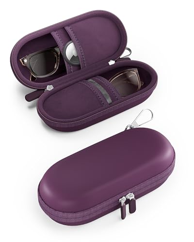 ProCase Hard Double Sunglasses Glasses Case for Men Women -Plum | EVA Shell Shockproof Dual Eyeglass Case with Metal Hook Velvet Lining, Travel Zipper Organizer for Couple Gifts(1 Pack)