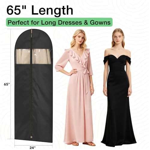 Dress Bags for Gowns, 65" Long Garment Bags for Hanging Clothes, 3-Pack Foldable Dress Cover with Clear Window for Women's Coats, Formal Gowns, and Evening Dresses