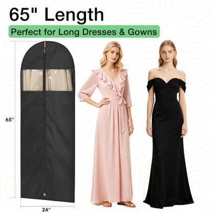 Dress Bags for Gowns, 65" Long Garment Bags for Hanging Clothes, 3-Pack Foldable Dress Cover with Clear Window for Women's Coats, Formal Gowns, and Evening Dresses