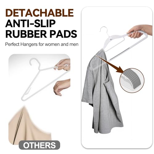Plastic Stackable Hangers 50 Pack, 360° Swivel Hook, Gray | Non Slip Rubber Strips, Slim Space Saving, Cascading Vertical Storage, Notched Design, Tie Bar, for Coat Suit Shirt Dress