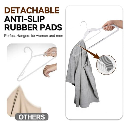 Plastic Stackable Hangers 50 Pack, 360° Swivel Hook, Gray | Non Slip Rubber Strips, Slim Space Saving, Cascading Vertical Storage, Notched Design, Tie Bar, for Coat Suit Shirt Dress
