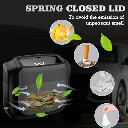 2 Pack Car Trash Can with Lid, Built-in Storage Garbage Bag, Black | Leakproof Car Door Trash Can with Hook, 60pcs Trash Bags, Mini Automotive Garbage Bin for Vehicle, Office, Home