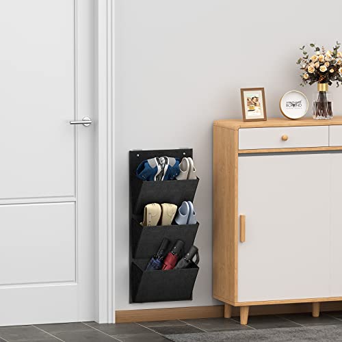 Wall Mounted Hanging Organizer 2Pack,Shoes Rack/Can Store 6Pairs of Plus-Size Sneakers,Also Stores Boots.with Sticky Hanging Mounts, Shoes Holder,Door Shoe Hangers (SM08-Black-2)