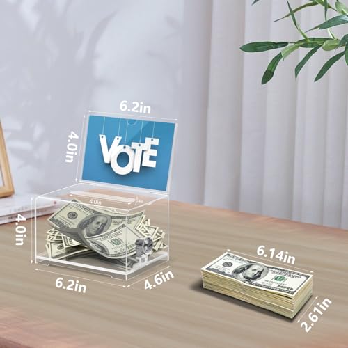 KYODOLED Clear Donation Box with Lock for Church & Raffle - 6.2" Acrylic Lockable Money Collection Box with Sign Holder, Heavy Duty Tip Jar for Fundraiser, Voting, and Suggestion