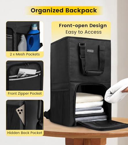 Vorspack Laundry Bag Backpack - Extra Large Laundry Bags with Shoulder Straps Heavy-duty 2 in 1 Laundry Hamper Basket for College Dorm Camp Laundromat Room Essentials - Black