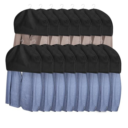 Zilink Breathable Shoulder Covers for Clothes Garment Cover 15 Pack, Black | Clothes Protectors for Hanging Clothes Garment Covers for Suit, Coats, Jackets, Dress Closet Storage