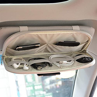 Car Sun Visor Organizer, Auto Interior Accessories Pocket Organizer - Car Truck SUV Storage Pouch Holder, with Multi-Pocket Net Zipper (Gray)