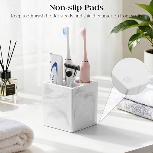 Luxspire Toothbrush Holder, 3 Slots, Marble White | Diatomite, Fast Drying, Toothbrush Holders for Bathroom, Toothbrush and Toothpaste Holder for Countertop