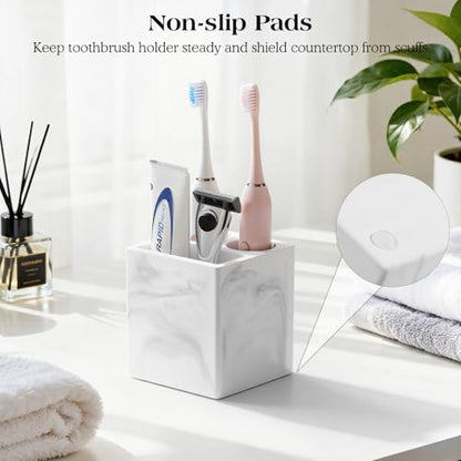 Luxspire Toothbrush Holder, 3 Slots, Marble White | Diatomite, Fast Drying, Toothbrush Holders for Bathroom, Toothbrush and Toothpaste Holder for Countertop
