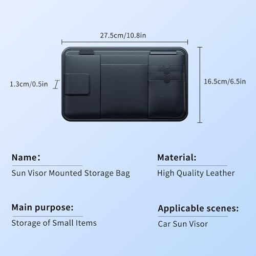 Car Visor Organizer, Premium Leather Sunglasses & Card Holder for Cars, Registration/Insurance Slot, Credit Card Pockets, Automotive Interior Organizer for Car Sun Visor (Black Leather)