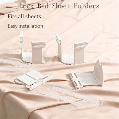 4 Pack Bed Sheet Holders for Corners,Fitted Sheet Holder with Lock Keep Sheets Firm & Tight, ,Easy Installation for Any Mattress Sizes