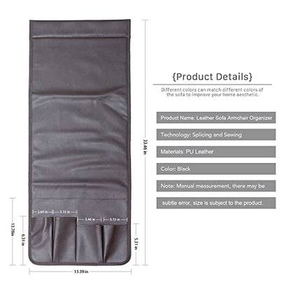 PU Leather Sofa Armrest Organizer, Armchair Magazine Holders, Waterproof Remote Holder for Recliner Couch with 1 Large Pocket, 4 Small Pockets for Magazine, Remote, Phone, Ipad, Books (brown)