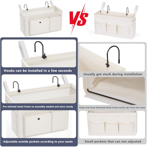 Bedside Caddy Bedside Storage Hanging Organizer for Bunk Dorm Bed Rail | Bed Caddy with Hooks, Top Bunks and Dorm Essentials for Water, Tissues, Tablets, Books, Phones, Remotes and Other Necessories