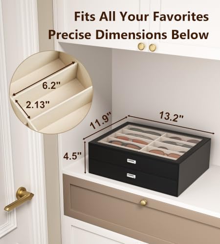 NEWLOOP Sunglass Drawer Storage Display Box for Multiple Pairs of Eyeglass | PVC Top Storage Box Women Men Jewelry Holder Leather Eyeglass Stand Eyewear Collection Case 2 Layer with 20 Slots Black