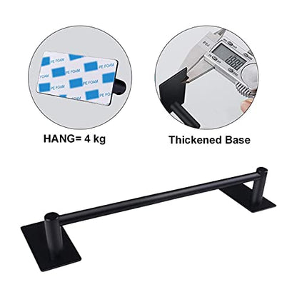 NearMoon Self Adhesive Bathroom Towel Bar- Stainless Steel Bath Wall Shelf Rack Hanging Towel Stick On Sticky Hanger Contemporary Style, NO Drilling (1 Pack, Matte Black, 16-Inch Towel Rack)