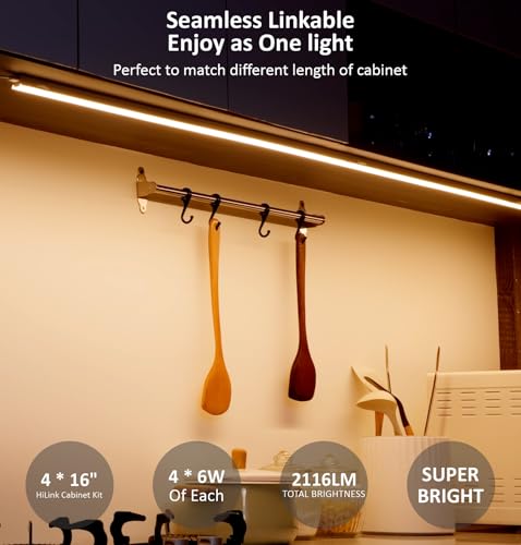Under Cabinet Lighting Plug in, 16 Inch 4 Pcs, Linkable AC120V 3CCT 3000K/4000K/5000K Ultra Slim, LED Under Cabinet Lights for Counter Light, Kitchen, Shelf, Sink, Workshop, Desk, White