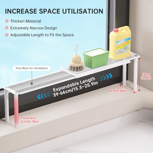 Expandable Window Shelf for Plants Kitchen Sink Organizer,White | 2 Pack, Stackable, Narrow Shelves, Kitchen Countertop Holder, Mesh Design, Slim Design, Load Capacity: 22 lbs, Elegant look