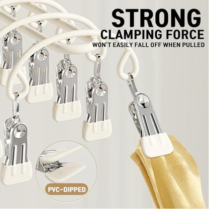 20 Clips Space-Saving Multi-Pants Hangers, 360° Rotating Hangers (Beige) | skirt hangers space saving,legging hangers for closet organizer,Space Saving Hanging Closet Organizer Metal pants organizer