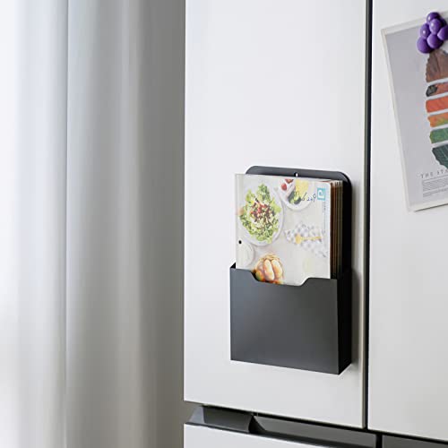 Marbrasse 2 Pack Magnetic File Holder - Paper Holder, Pocket Organizer,Hanging Wall File Organizer Office Supplies Storage, Magazine Mail Organizer Case for Notebooks,Planners,Letter (Black)