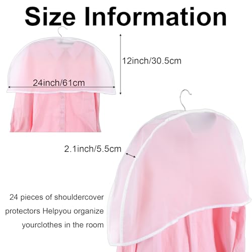 24 Pcs Garment Covers for Hanging Clothes, 24 x 12 x 2 Inches Plastic Shoulder Cover Dust Covers Clothes Protectors Breathable with 2 Inch Gusset for Closet Storage Suit Coats Jackets Dress