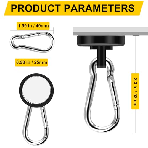 DIYMAG Magnetic Hooks,Black 15 Pack 70LBS Heavy Duty Magnet Hooks | Neodymium Strong Swivel Carabiner Magnet Hooks with Swivel Carabiner,Great for Your Refrigerator and Magnetic Surfaces
