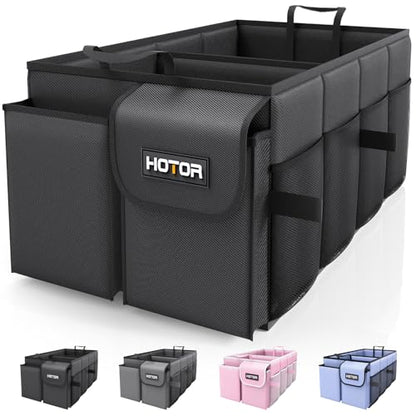 HOTOR Trunk Organizer - Foldable Car Organizer for SUVs & Sedans Storage | Sturdy Car Organization for Men & Women, Car Accessories, Tools, Sundries, Black, 2 Compartments, 21.3" x 12.6" x 10.6"
