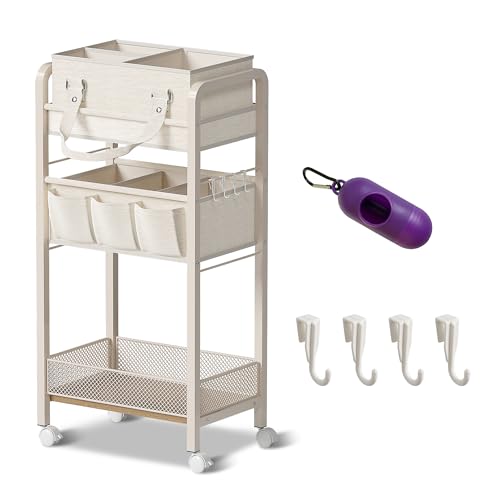 Baby Diaper Caddy Organizer and Storage,2In1 Baby Cart Organizer-Baby Diaper Caddy+3 Tier Rolling Cart for Baby Nursery,Baby Bedside Cart,Easy Assembly,Beige