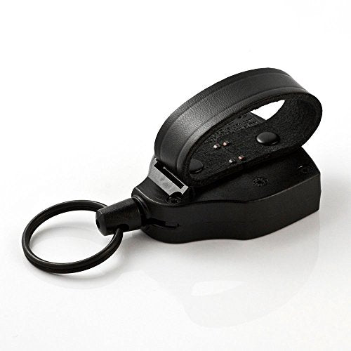 KEY-BAK SUPER48 Locking Retractable Keychain, Durable Polycarbonate Case, Leather Belt Loop, and Oversized Split Ring