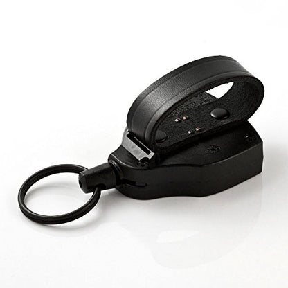 KEY-BAK SUPER48 Locking Retractable Keychain, Durable Polycarbonate Case, Leather Belt Loop, and Oversized Split Ring