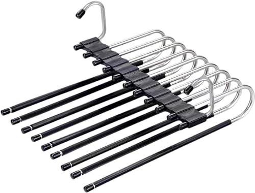9 Layers Foldable Pants Hangers Space Saving Hanger Black