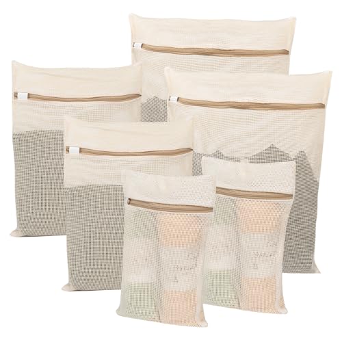 6-Piece Bag, Durable Cotton Mesh Laundry Bag, Sturdy Zipper, Breathable Mesh, Exquisite Laundry Bag for Underwear, Clothes, Pants, Shoes and Socks