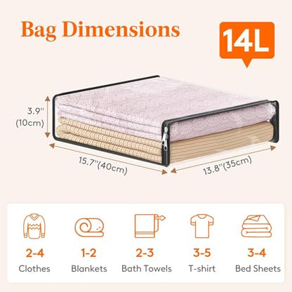Lifewit 14L Clear Sheet Storage Bags with Zipper 6 Pack, Plastic Sweater Storage Bins for Clothing, Vinyl Foldable Clothes Containers Organizers for Closet, Blankets, Bedding 15.7 x 13.8 x 3.9 Inch