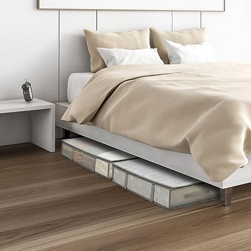 4 Packs Under Bed Storage Containers Bins, Humid-Proof Plastic Underbed Storage Bins, Closet Organizers and Clothes Storage Bags, Under the Bed Blanket Storage with Handles for Clothes,Bedroom