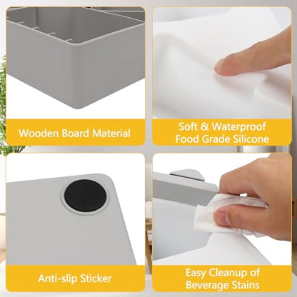 Couch Cup Holder Tray, Silicone Sofa Couch Caddy for Bed Car Seat Beach Organizer, Waterproof Cup Holder with Phone Stand for TV Remote, Snacks, Drinks, Cellphone (White)