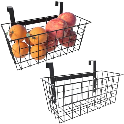 Basket with Hook, Grid Storage Basket, Over the Ca... (Black | Iron)