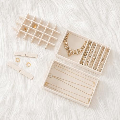 ProCase Stackable Jewelry Organizer Trays for Drawers, Jewelry Drawer Inserts Container Display Case Storage for Earring Necklace Rings Bracelet with Removable Dividers -Beige, 4 Layers