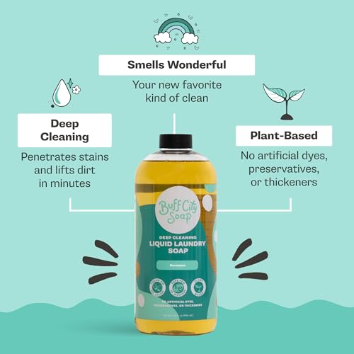 Buff City Soap - Liquid Laundry Soap Made With Simple Ingredients & No Harsh Chemicals - Cleans Tough Stains & Lifts Dirt - Juniper, Sandalwood, & Vanilla Scented Laundry Detergent - Fresh Cotton