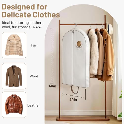 MISSLO 40" Cotton Garment Bags for Travel Waterproof Suit Bag Travel Mens Breathable Suit Cover Foldable Fur Coat Covers for Closet Storage for Women Short Hanging Clothes Bag for Jacket, Shirt, Dress