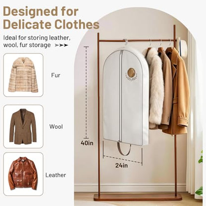 MISSLO 40" Cotton Garment Bags for Travel Waterproof Suit Bag Travel Mens Breathable Suit Cover Foldable Fur Coat Covers for Closet Storage for Women Short Hanging Clothes Bag for Jacket, Shirt, Dress