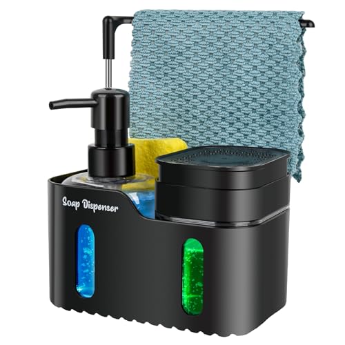 Hand Soap and Dish Soap Dispenser Set for Kitchen,... (Black | Plastic)
