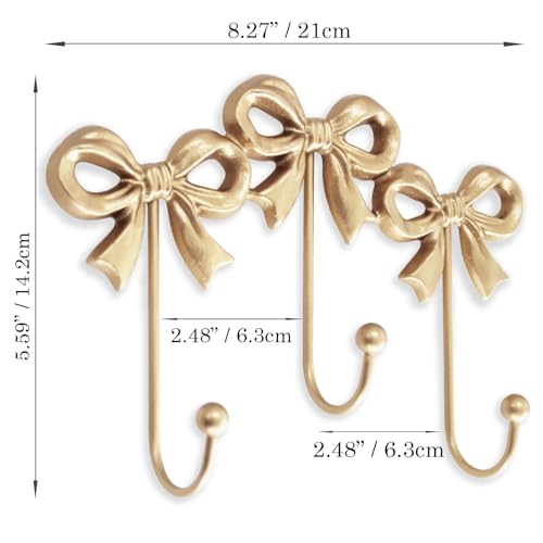 Small Gold Bow Wall Hook,Gold Cast Iron Hook,Size:8.27x5.59 inches | Wall Mounted,Gold Cast Iron,For Coats,Bath Towels,Room Decor,Bathroom,cute coquette decor,Office